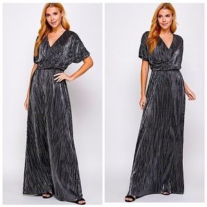 Black & Silver V-Neck Twist Draped Formal Dress